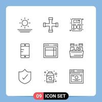 Modern Set of 9 Outlines and symbols such as website site scale layout school Editable Vector Design Elements