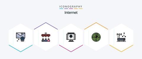 Paquete de íconos de 25 líneas completas de Internet que incluye hardware. tecnología. computadora. señalización. área vector