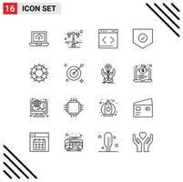 Pictogram Set of 16 Simple Outlines of lifesaver help management shield protect Editable Vector Design Elements