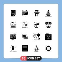 16 Thematic Vector Solid Glyphs and Editable Symbols of area globe chair easter furniture Editable Vector Design Elements