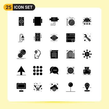 Set of 25 Vector Solid Glyphs on Grid for working marketing security management hobbies Editable Vector Design Elements