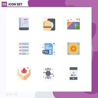 Pictogram Set of 9 Simple Flat Colors of document four food document bars Editable Vector Design Elements