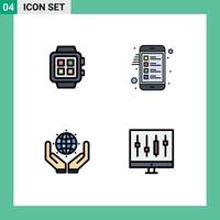 User Interface Pack of 4 Basic Filledline Flat Colors of electronic green technology clipboard save the world Editable Vector Design Elements