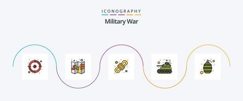 la línea de guerra militar llenó el paquete de iconos planos 5 que incluye el arma. luchar. acampar. guerra. militar vector