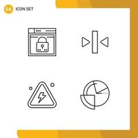 4 Universal Line Signs Symbols of login media layout play danger Editable Vector Design Elements