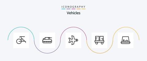 paquete de iconos de la línea 5 de vehículos que incluye pedal. carretilla elevadora. avión. máquina elevadora. vehículos oruga vector