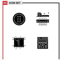 Set of 4 Vector Solid Glyphs on Grid for movie reel pause ruler interface Editable Vector Design Elements