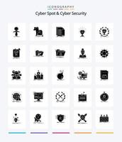 punto cibernético creativo y paquete de iconos negros sólidos de 25 glifos de seguridad cibernética como premio. otorgar. troyano registro. lista vector