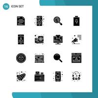 Pack of 16 creative Solid Glyphs of smartphone mobile ecommerce calling charge Editable Vector Design Elements