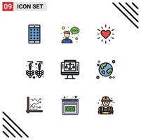 Filledline Flat Color Pack of 9 Universal Symbols of computer share heart data sharing earrings Editable Vector Design Elements