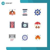 Group of 9 Modern Flat Colors Set for picnic camera options ssd hardware Editable Vector Design Elements