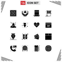 Pack of 16 Modern Solid Glyphs Signs and Symbols for Web Print Media such as pollution fire top burn carnival Editable Vector Design Elements