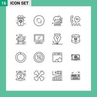 conjunto moderno de 16 contornos y símbolos, como elementos de diseño de vectores editables del centro de contacto de papá de ayuda de masaje