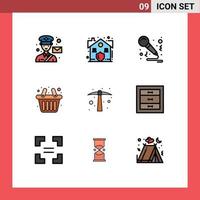 Modern Set of 9 Filledline Flat Colors Pictograph of hoe shopping security cart sing Editable Vector Design Elements