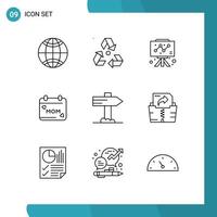 9 User Interface Outline Pack of modern Signs and Symbols of map love board mom calendar Editable Vector Design Elements