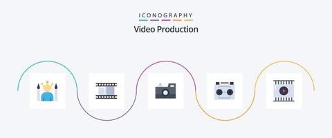 Video Production Flat 5 Icon Pack Including digital recording. audio tape. audio recording. retro camera vector