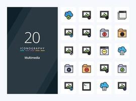 20 Multimedia line Filled icon for presentation vector