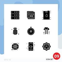 Group of 9 Solid Glyphs Signs and Symbols for career path navigation gasoline direction pineapple Editable Vector Design Elements