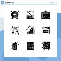 Universal Icon Symbols Group of 9 Modern Solid Glyphs of floor party robotics music celebration Editable Vector Design Elements