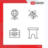 Pack of 4 creative Filledline Flat Colors of globe medical world tulip institute building Editable Vector Design Elements