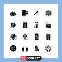 Set of 16 Commercial Solid Glyphs pack for report website valentine web page keys Editable Vector Design Elements