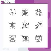 User Interface Pack of 9 Basic Outlines of data traffic data modern cloud powerpoint Editable Vector Design Elements