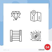 Mobile Interface Line Set of 4 Pictograms of diamond coin location construction cryptocurrency Editable Vector Design Elements