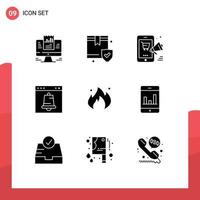 Group of 9 Solid Glyphs Signs and Symbols for interface alert box alarm discount Editable Vector Design Elements