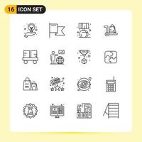 16 Universal Outlines Set for Web and Mobile Applications forklift caterpillar vehicles living cart market Editable Vector Design Elements