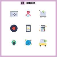 Flat Color Pack of 9 Universal Symbols of shopping device world cart multimedia Editable Vector Design Elements