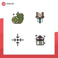 4 Thematic Vector Filledline Flat Colors and Editable Symbols of coin collapse arrow upload gift Editable Vector Design Elements