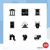 Modern Set of 9 Solid Glyphs Pictograph of chemical huawei scroll mobile phone Editable Vector Design Elements