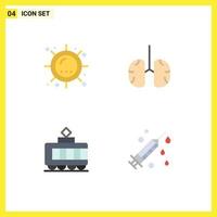 paquete de interfaz de usuario de 4 iconos planos básicos de elementos de diseño de vectores editables de tranvía de biología de sol de salud de calor