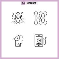 Line Pack of 4 Universal Symbols of app your launch transmission music Editable Vector Design Elements