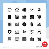Pictogram Set of 25 Simple Solid Glyphs of international coverage spark full arrow Editable Vector Design Elements