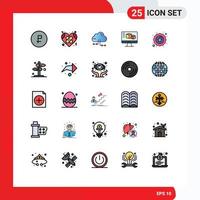 Pack of 25 Modern Filled line Flat Colors Signs and Symbols for Web Print Media such as computing monitor heart computer computing Editable Vector Design Elements