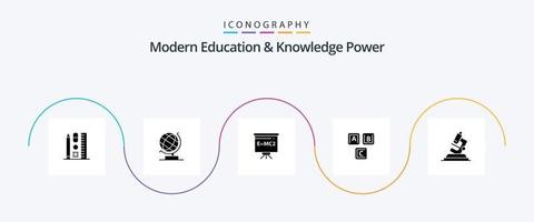 Modern Education And Knowledge Power Glyph 5 Icon Pack Including lab. alphabet. classroom . basic. abc vector