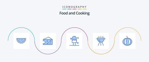 Paquete de 5 iconos de comida azul que incluye. parilla. verdura vector