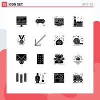 User Interface Pack of 16 Basic Solid Glyphs of award ecology factory smart eco manufacturing check Editable Vector Design Elements