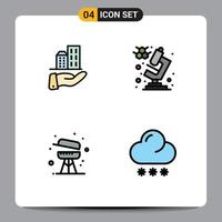 Modern Set of 4 Filledline Flat Colors Pictograph of architecture equipment sustainable science cloud Editable Vector Design Elements