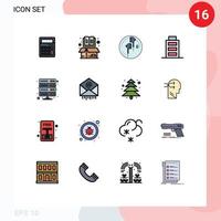 Modern Set of 16 Flat Color Filled Lines Pictograph of data interface open battery bluetooth Editable Creative Vector Design Elements