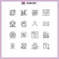 Pack of 16 Modern Outlines Signs and Symbols for Web Print Media such as safe user ecommerce search engine Editable Vector Design Elements