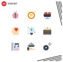 Set of 9 Modern UI Icons Symbols Signs for thinking brainstorming berry love emotion Editable Vector Design Elements