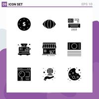 Solid Glyph Pack of 9 Universal Symbols of market shop aircondition toaster electrical Editable Vector Design Elements