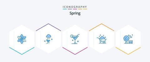 Spring 25 Blue icon pack including bench. wheel. rain. construction. spring vector