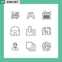 Universal Icon Symbols Group of 9 Modern Outlines of mosque historical building crypto currency building note Editable Vector Design Elements