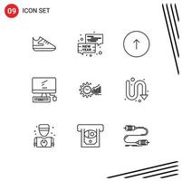 Group of 9 Modern Outlines Set for chart imac browser device computer Editable Vector Design Elements