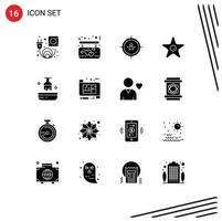 Pack of 16 Modern Solid Glyphs Signs and Symbols for Web Print Media such as dye theatre management studio film Editable Vector Design Elements