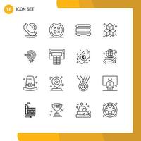 Universal Icon Symbols Group of 16 Modern Outlines of solution darts shape target box Editable Vector Design Elements