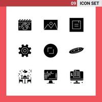 9 Universal Solid Glyph Signs Symbols of circle wheel photo setting cogs Editable Vector Design Elements